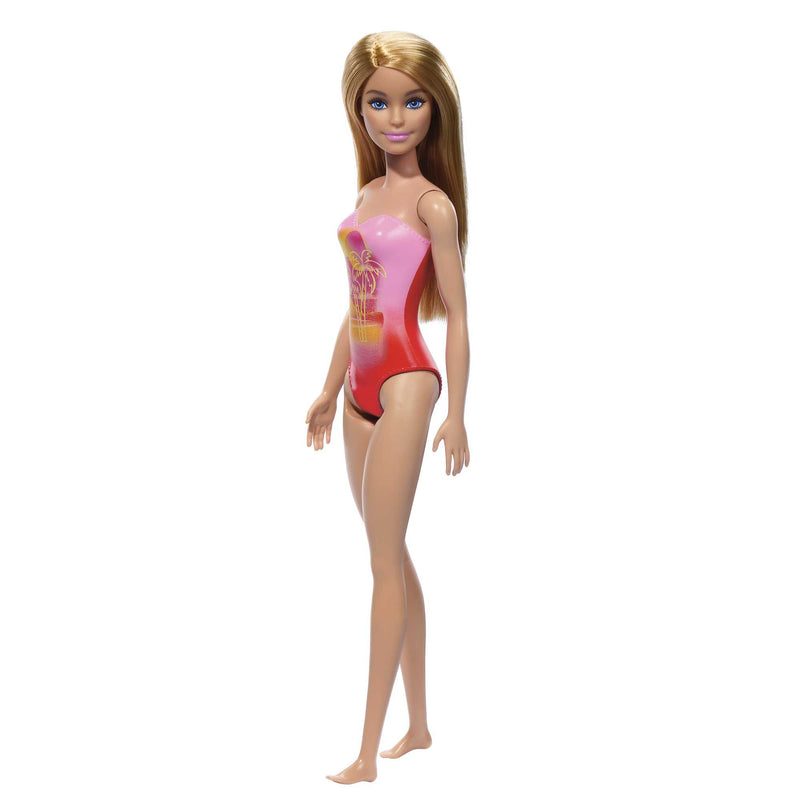 Barbie Fashionistas Beach Doll with Blond Hair Wearing Pink Palm Tree-Print Swimsuit