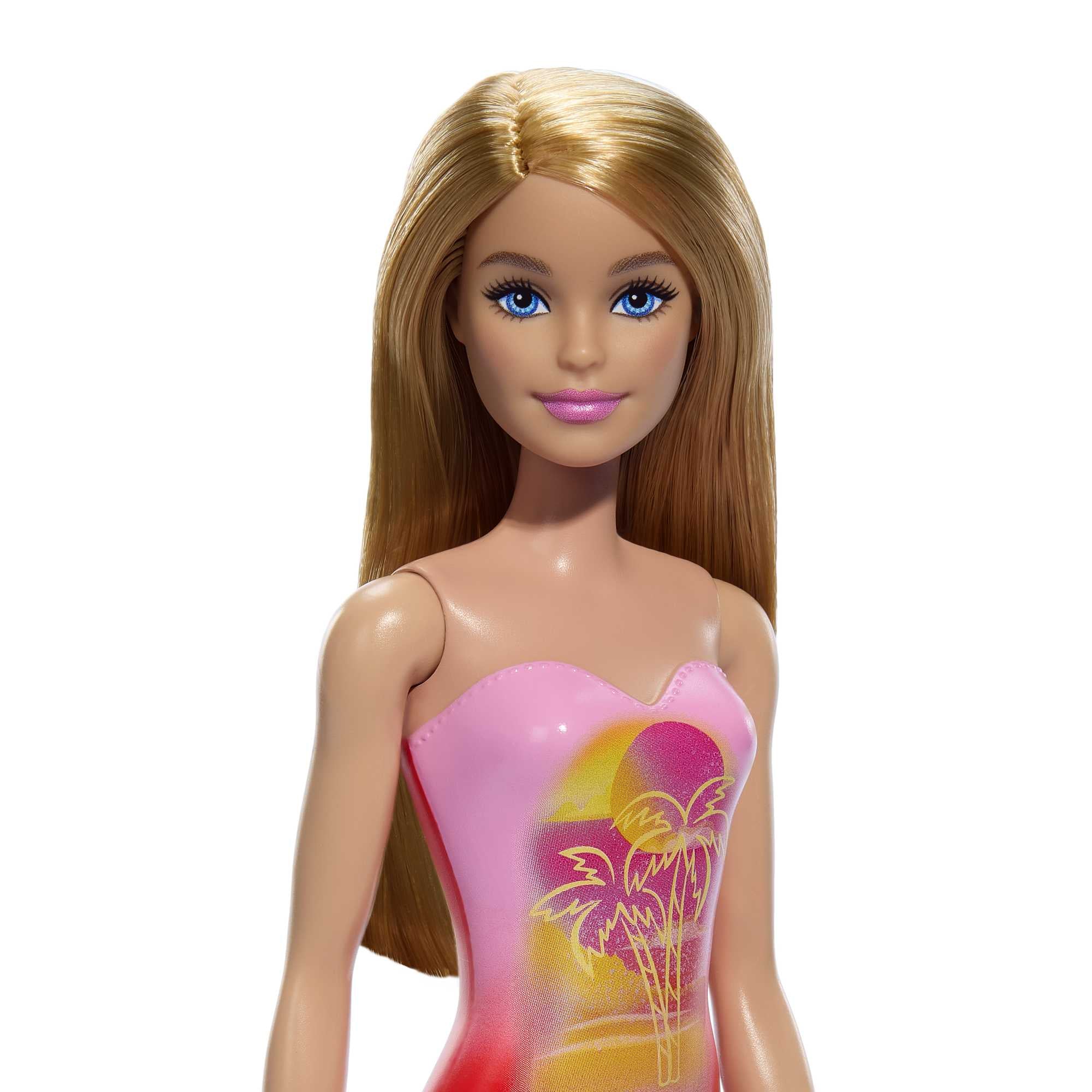 Barbie Fashionistas Beach Doll with Blond Hair Wearing Pink Palm Tree-Print Swimsuit