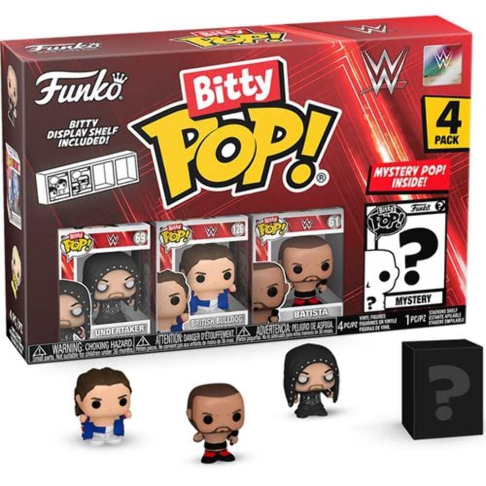 Funko Bitty Pop! : WWE Mini Collectible Toys 4-Pack - Undertaker, British Bulldog, Batista, & Mystery Chase Figure (Styles may vary