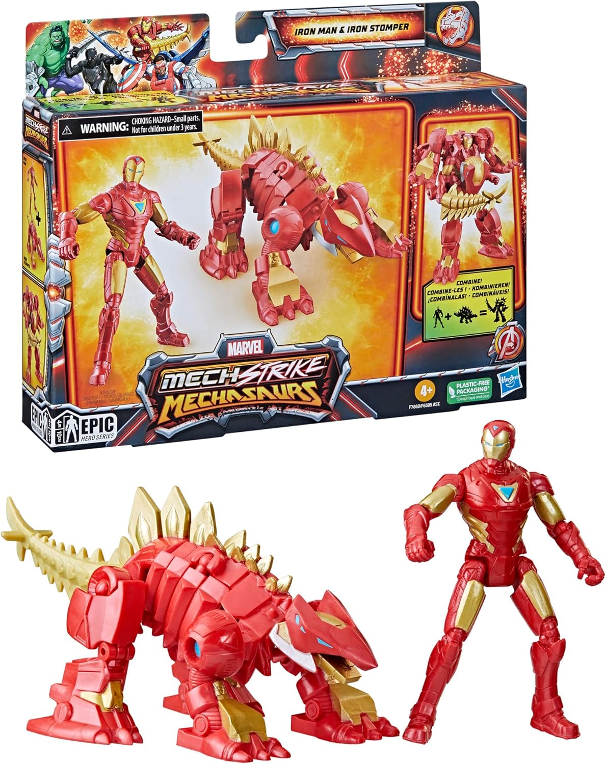 Marvel Mech Strike Mechasaurs, 4-Inch Iron Man with Iron Stomper Mechasaur Action Figures, Super Hero Toys for Kids Ages 4 and Up