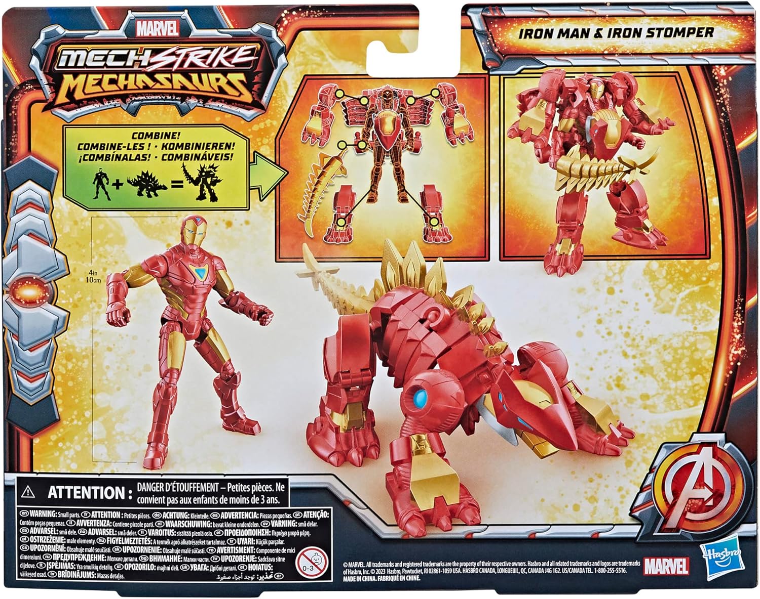 Marvel Mech Strike Mechasaurs, 4-Inch Iron Man with Iron Stomper Mechasaur Action Figures, Super Hero Toys for Kids Ages 4 and Up