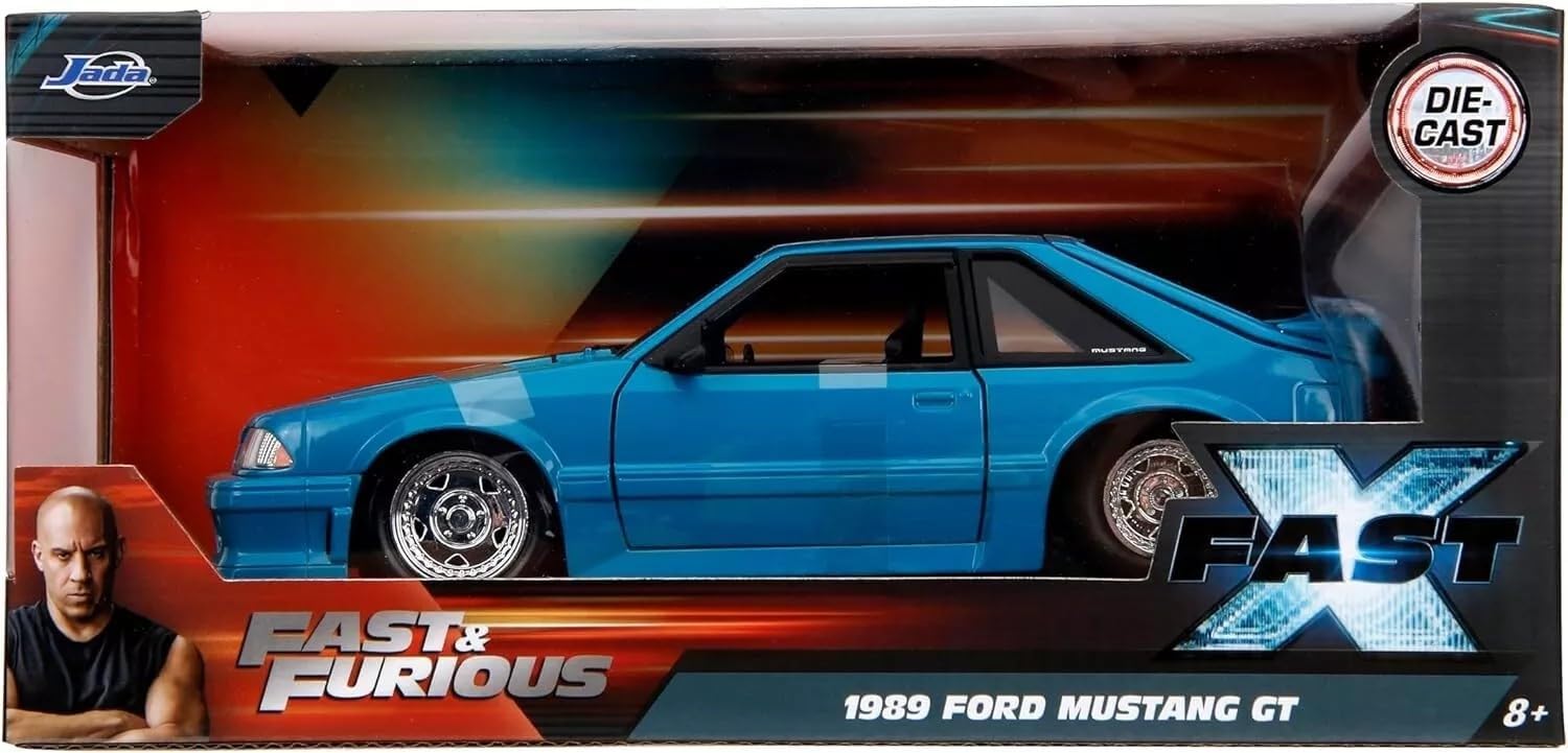 Jada Toys 253203098 Fast & Furious 1989 Ford Mustang GT offizielles Lizenziertes Metall-Fahrzeug aus Film Schnell und wütend, öffnende Elemente, Maßstab 1:24.