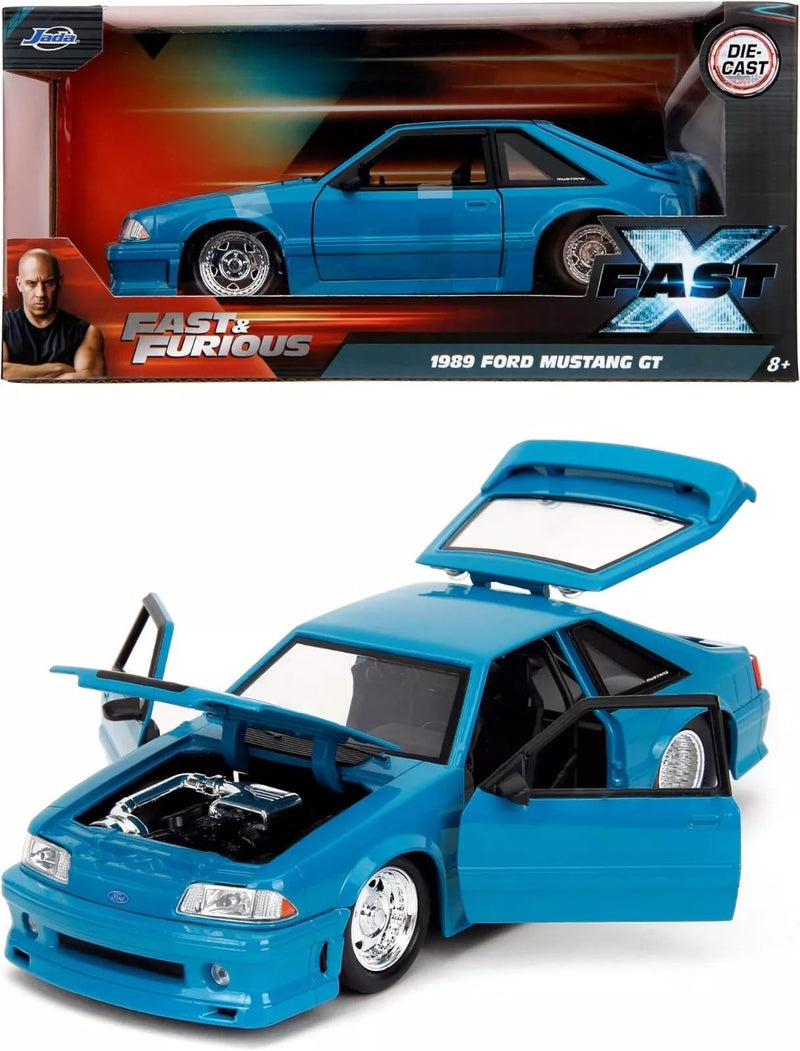 Jada Toys 253203098 Fast & Furious 1989 Ford Mustang GT offizielles Lizenziertes Metall-Fahrzeug aus Film Schnell und wütend, öffnende Elemente, Maßstab 1:24.