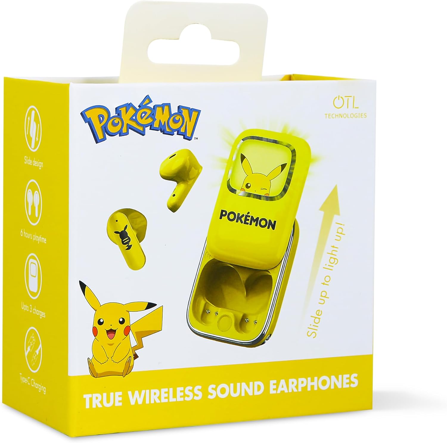 OTL Technologies PK1270 Pokémon Pikachu Slider TWS Earphones with LED Light Up Charging Case - Yellow