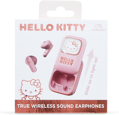 OTL Technologies HK1281 Hello Kitty Slide Open TWS Earphones with LED Light Up Display and Wireless Charging Case - Pink