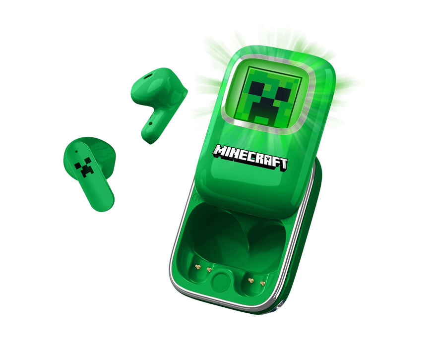 OTL Technologies MC1316 Minecraft Creeper Slide TWS Earphones with LED Light Up Charging Case - Green