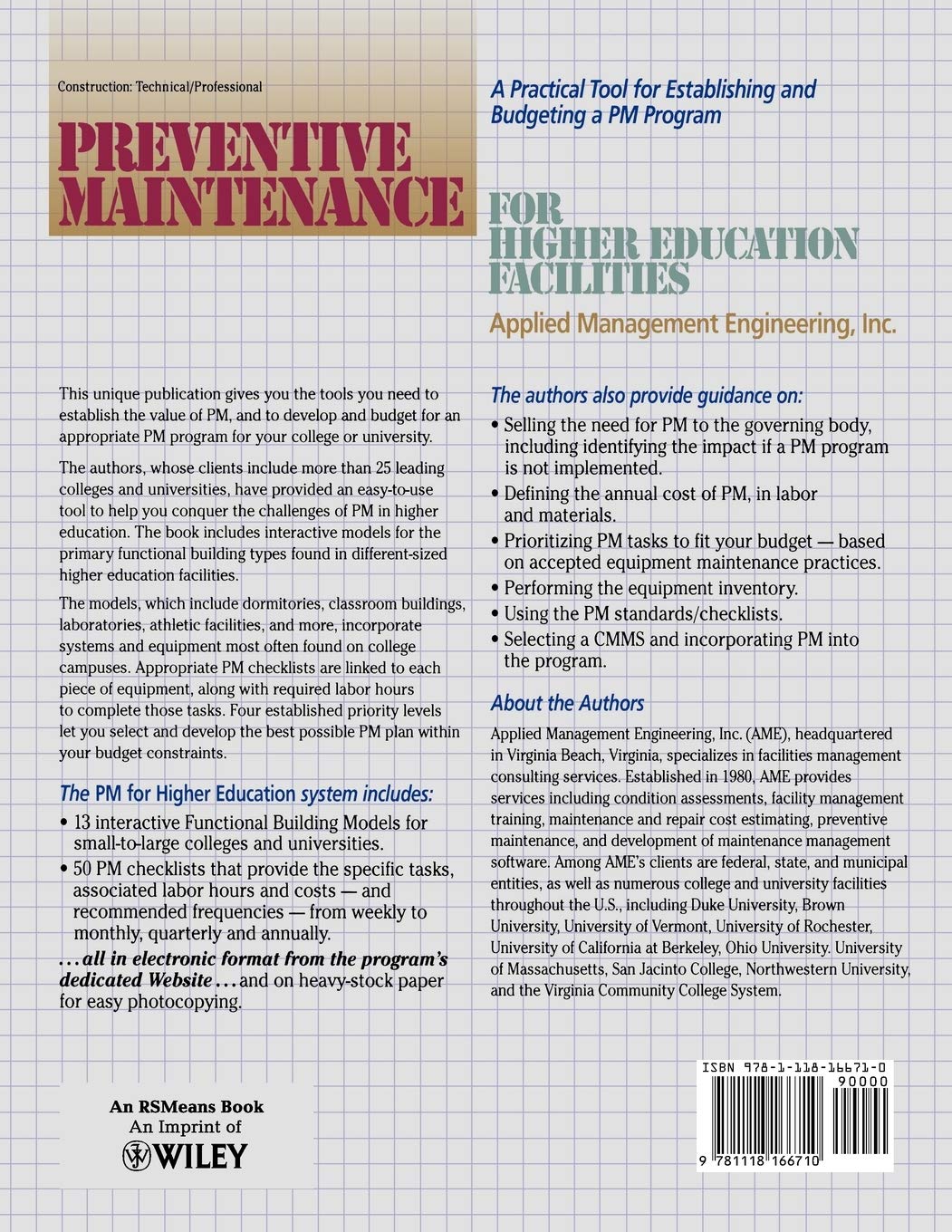 Preventive Maintenance for Higer Education Facilities: A Planning & Budgeting Tool for Facilities Professionals: A Planning and Budgeting Tool for Facilities Professionals (RSMeans