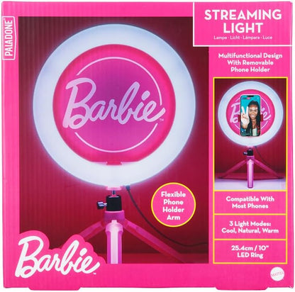 Barbie Streaming Light - Officially Licensed Adjustable Ring Light with Phone Holder, 3 Light Modes, Warm, Cool and Neutral, Gift for Girls Paladone