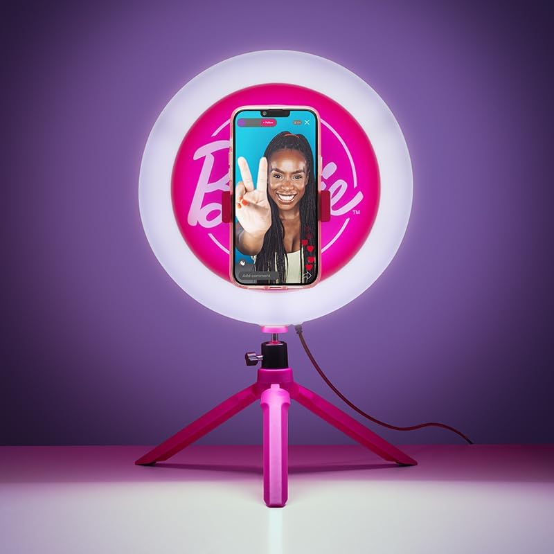 Barbie Streaming Light - Officially Licensed Adjustable Ring Light with Phone Holder, 3 Light Modes, Warm, Cool and Neutral, Gift for Girls Paladone