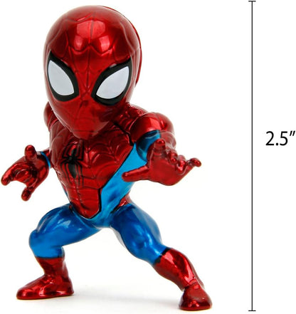 Jada Toys - Juego de 4 Figuras de Marvel (4 Piezas) de Metal Wave 1 Cultura Pop Figuras coleccionables Spider-Man Classic, Venom, Miles Morales Unmasked, Spider-Man 2099, 4 Unidades/Set, 6 cm