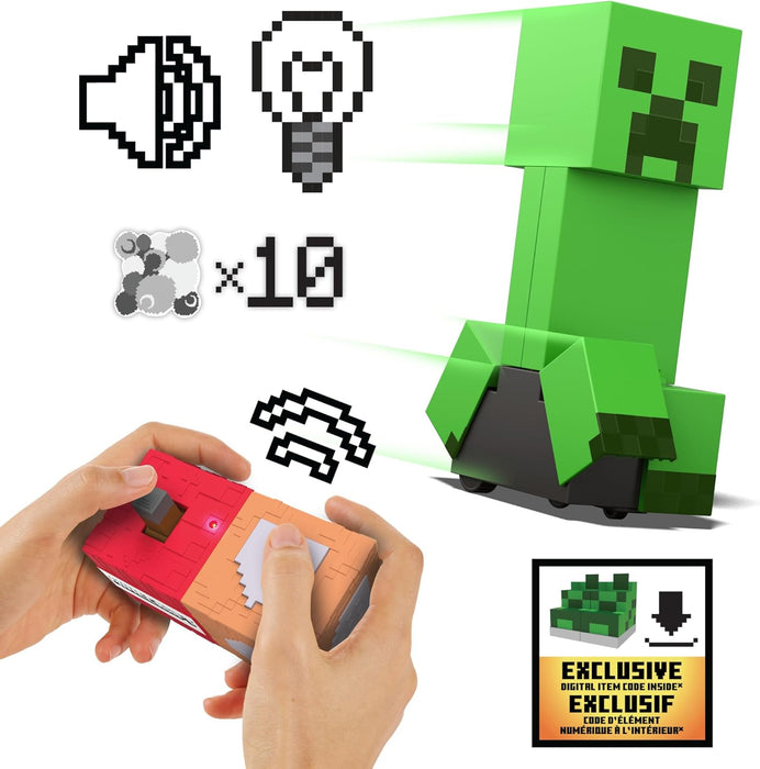 Mattel Minecraft Exploding RC Creeper with Lights & Sounds, 10 Explosion Particles, Game-Authentic Movement & DLC Code, HRR48
