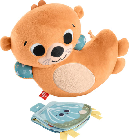 Fisher-Price Plush Baby Sensory Toy, 2-in-1 Rockin’ Tummy Time Otter with Soft Book for Newborn Tummy Time, HXG96
