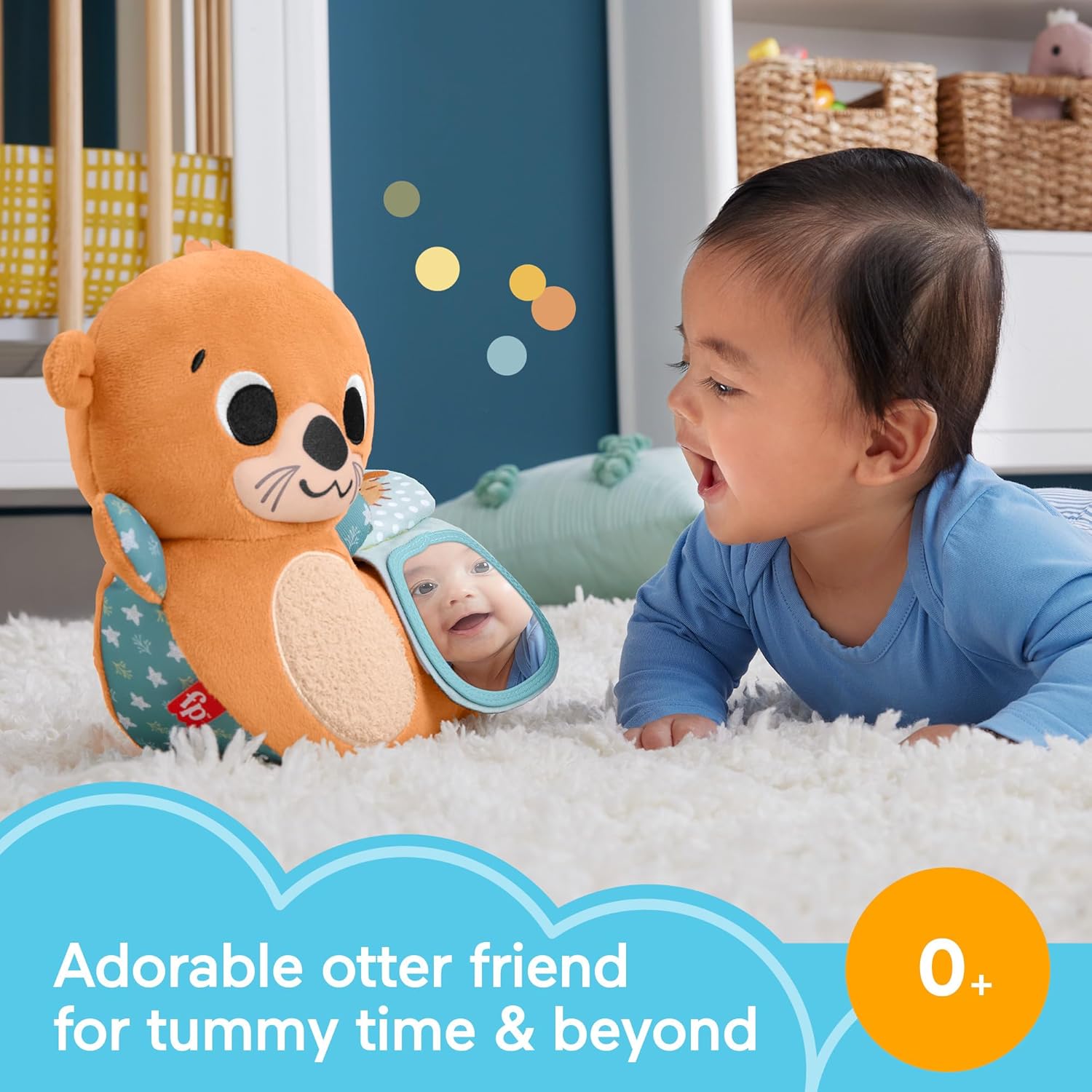 Fisher-Price Plush Baby Sensory Toy, 2-in-1 Rockin’ Tummy Time Otter with Soft Book for Newborn Tummy Time, HXG96