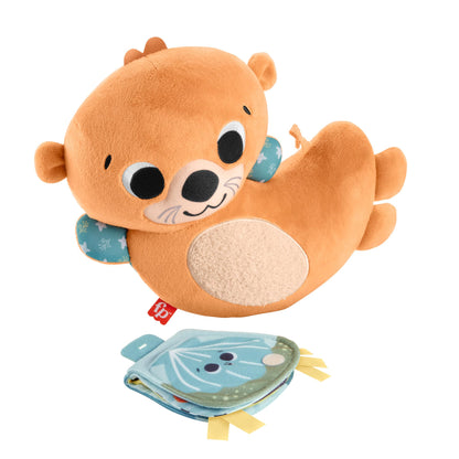 Fisher-Price Plush Baby Sensory Toy, 2-in-1 Rockin’ Tummy Time Otter with Soft Book for Newborn Tummy Time, HXG96