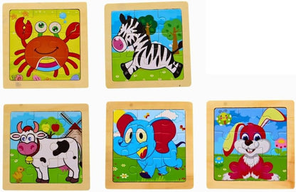 BG International - Houten puzzelspel, 11 x 11 cm, 9 stuks
