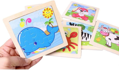 BG International - Houten puzzelspel, 11 x 11 cm, 9 stuks