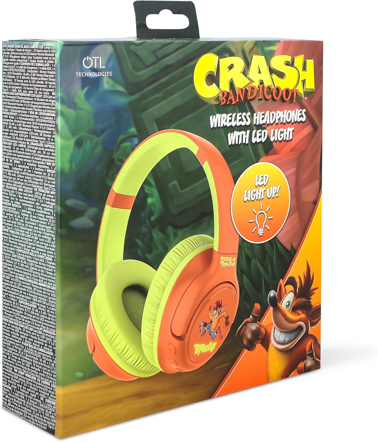 OTL Technologies CB1218 Crash Bandicoot LED Light Up Wireless Bluetooth Headphones - Orange