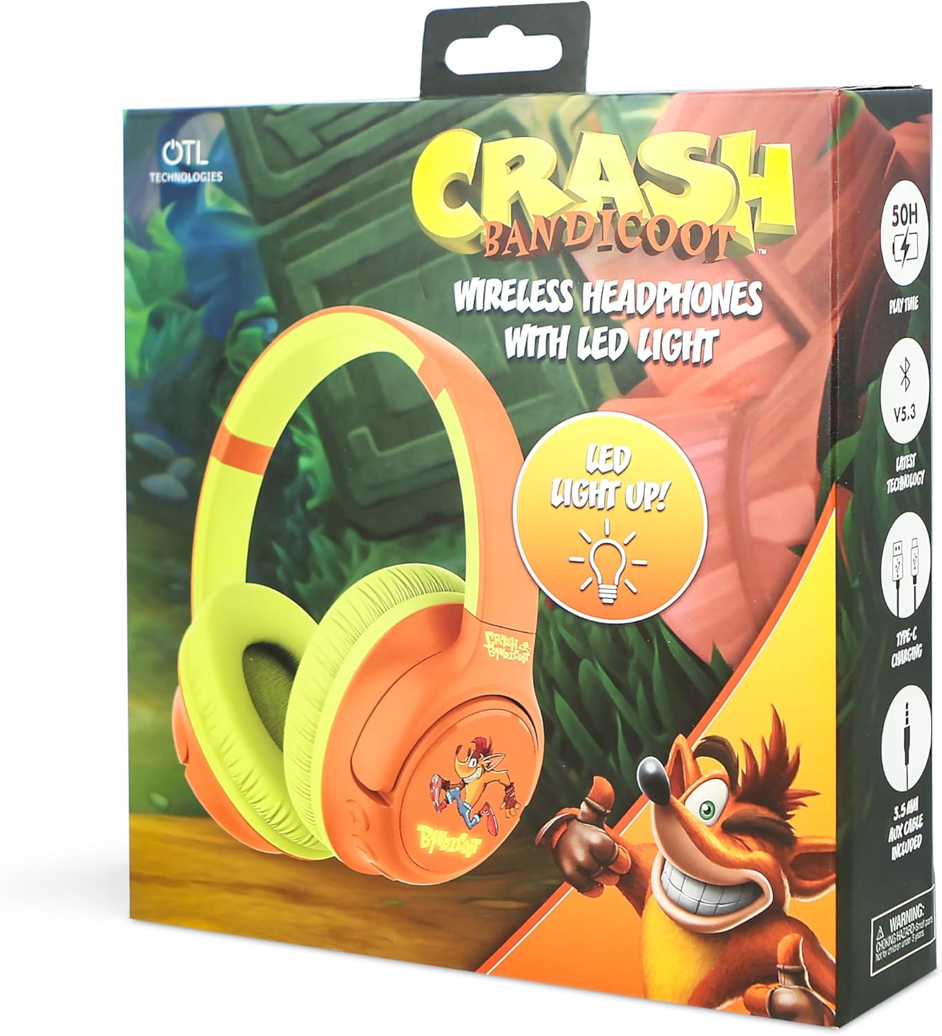 OTL Technologies CB1218 Crash Bandicoot LED Light Up Wireless Bluetooth Headphones - Orange