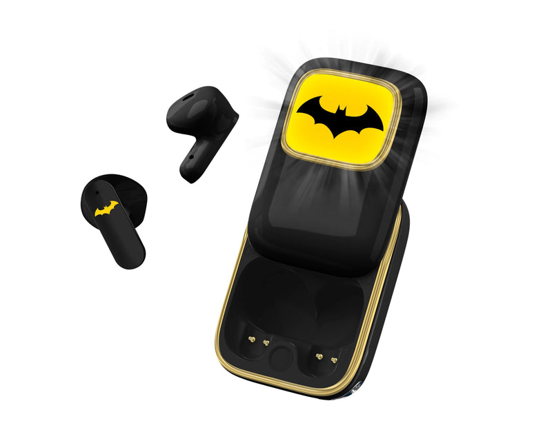 OTL Technologies DC1267 Batman Slide Open TWS Earphones with LED Light Up Display and Wireless Charging Case - Black