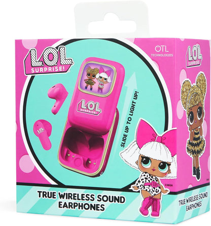 OTL Technologies LOL Surprise! Slide Open LED Light Up Display TWS Earphones with Wireless Charging Case – Pink