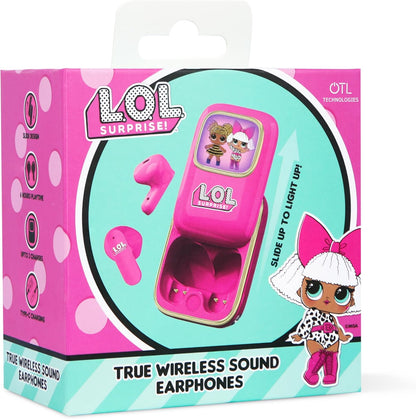 OTL Technologies LOL Surprise! Slide Open LED Light Up Display TWS Earphones with Wireless Charging Case – Pink