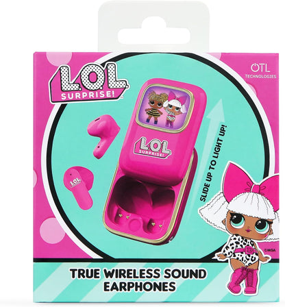 OTL Technologies LOL Surprise! Slide Open LED Light Up Display TWS Earphones with Wireless Charging Case – Pink