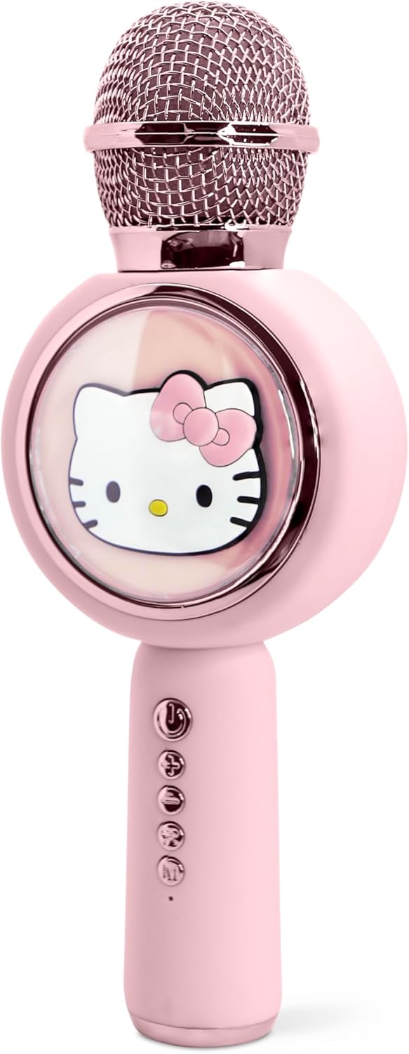 OTL Technologies Hello Kitty HK1210 Popsing LED Light Up Wireless Karaoke Microphone with Voice Changer Mode - Pink