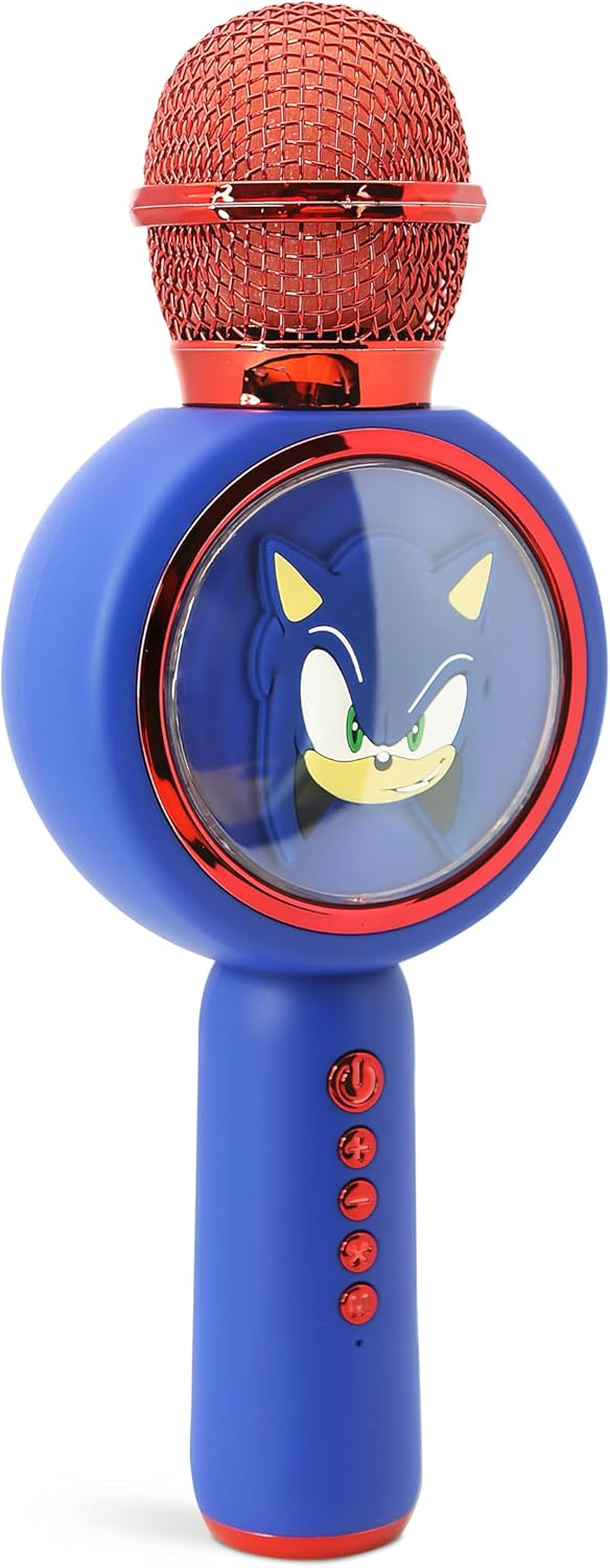 OTL Technologies SH1207 Sonic the Hedgehog Popsing LED Light Up Wireless Karaoke Microphone with Voice Changer Mode – Blue