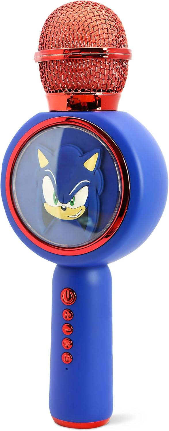 OTL Technologies SH1207 Sonic the Hedgehog Popsing LED Light Up Wireless Karaoke Microphone with Voice Changer Mode – Blue