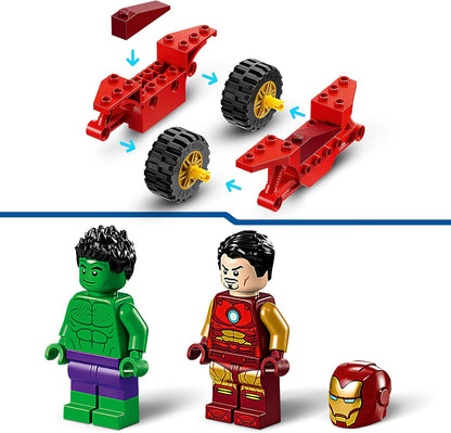 LEGO Marvel Iron Man with Bike and The Hulk, Super Hero Building Toy for Kids, Collectible Playset with Vehicle and Minifigures, Gift for Boys and Girls Aged 4 and Over 76287