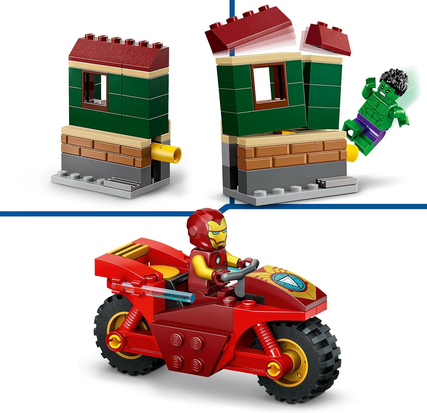 LEGO Marvel Iron Man with Bike and The Hulk, Super Hero Building Toy for Kids, Collectible Playset with Vehicle and Minifigures, Gift for Boys and Girls Aged 4 and Over 76287