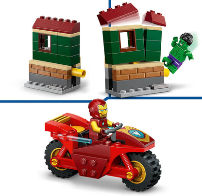 LEGO Marvel Iron Man with Bike and The Hulk, Super Hero Building Toy for Kids, Collectible Playset with Vehicle and Minifigures, Gift for Boys and Girls Aged 4 and Over 76287