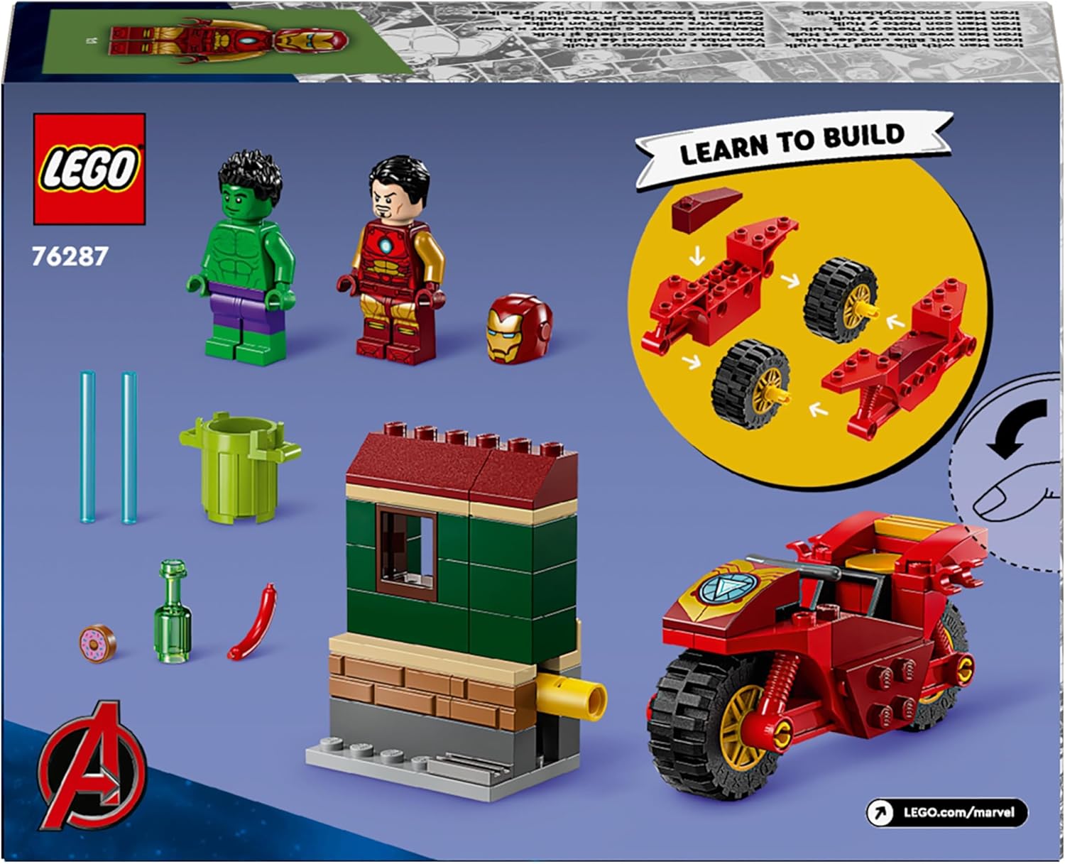 LEGO Marvel Iron Man with Bike and The Hulk, Super Hero Building Toy for Kids, Collectible Playset with Vehicle and Minifigures, Gift for Boys and Girls Aged 4 and Over 76287