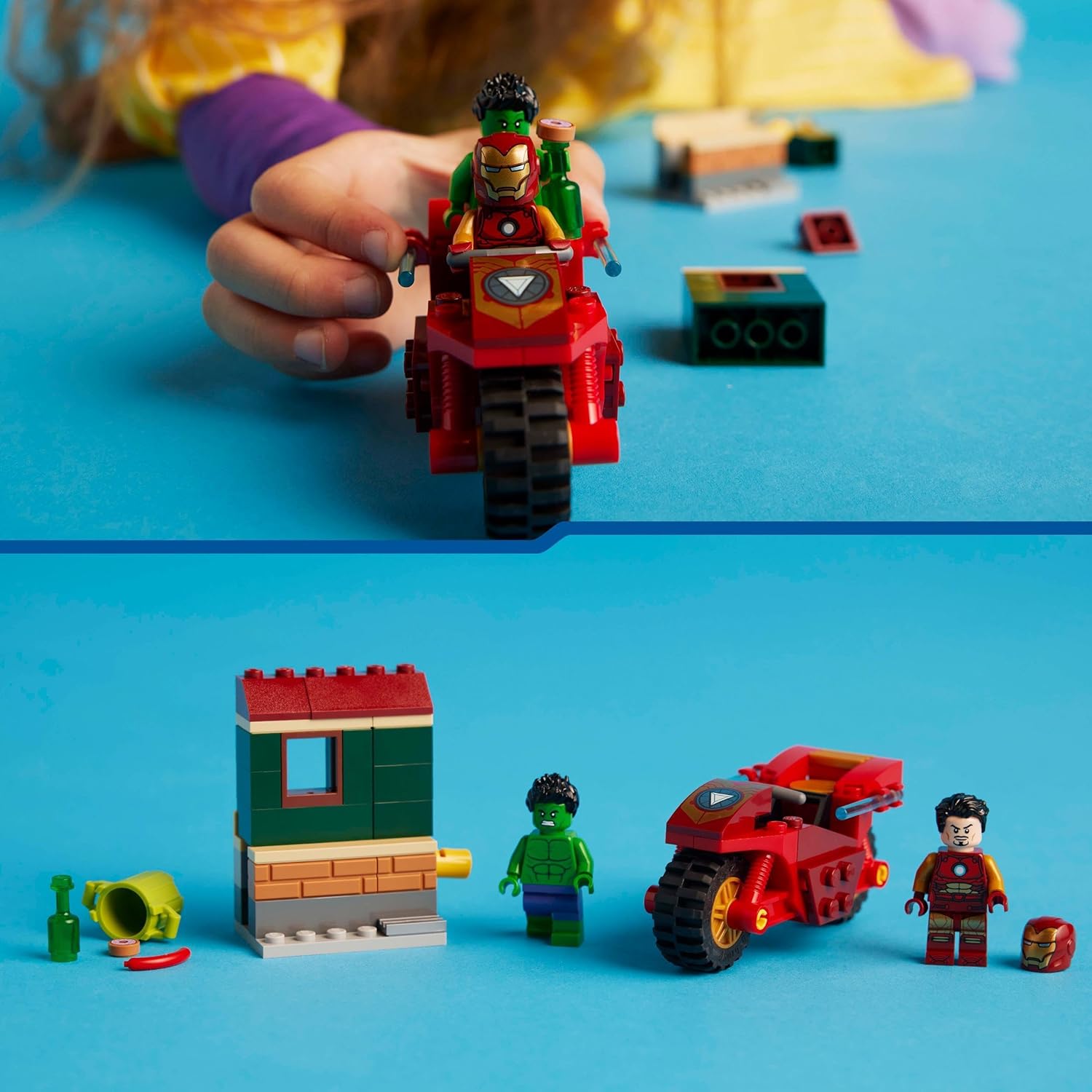 LEGO Marvel Iron Man with Bike and The Hulk, Super Hero Building Toy for Kids, Collectible Playset with Vehicle and Minifigures, Gift for Boys and Girls Aged 4 and Over 76287