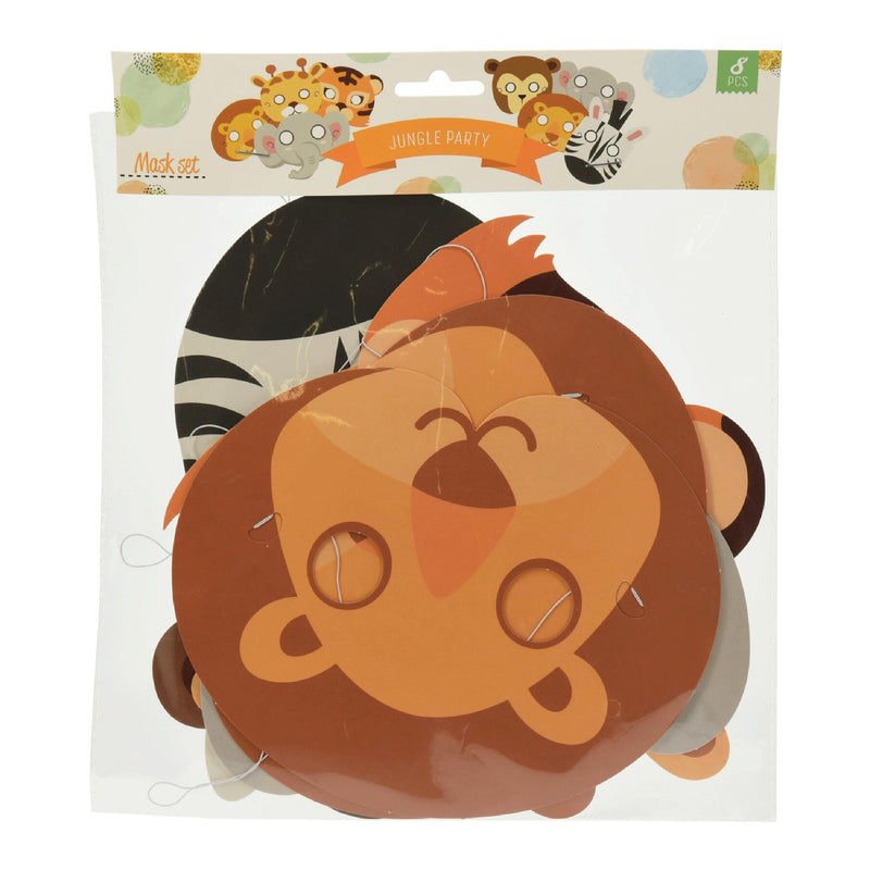 Dierenmaskers voor kinderen, 8-delige set, karton, grappige dierenmaskers, verkleden, kostuumaccessoire voor themafeest, jungle, safari of dierentuin, kindermaskers dieren, verjaardagsdecoratie