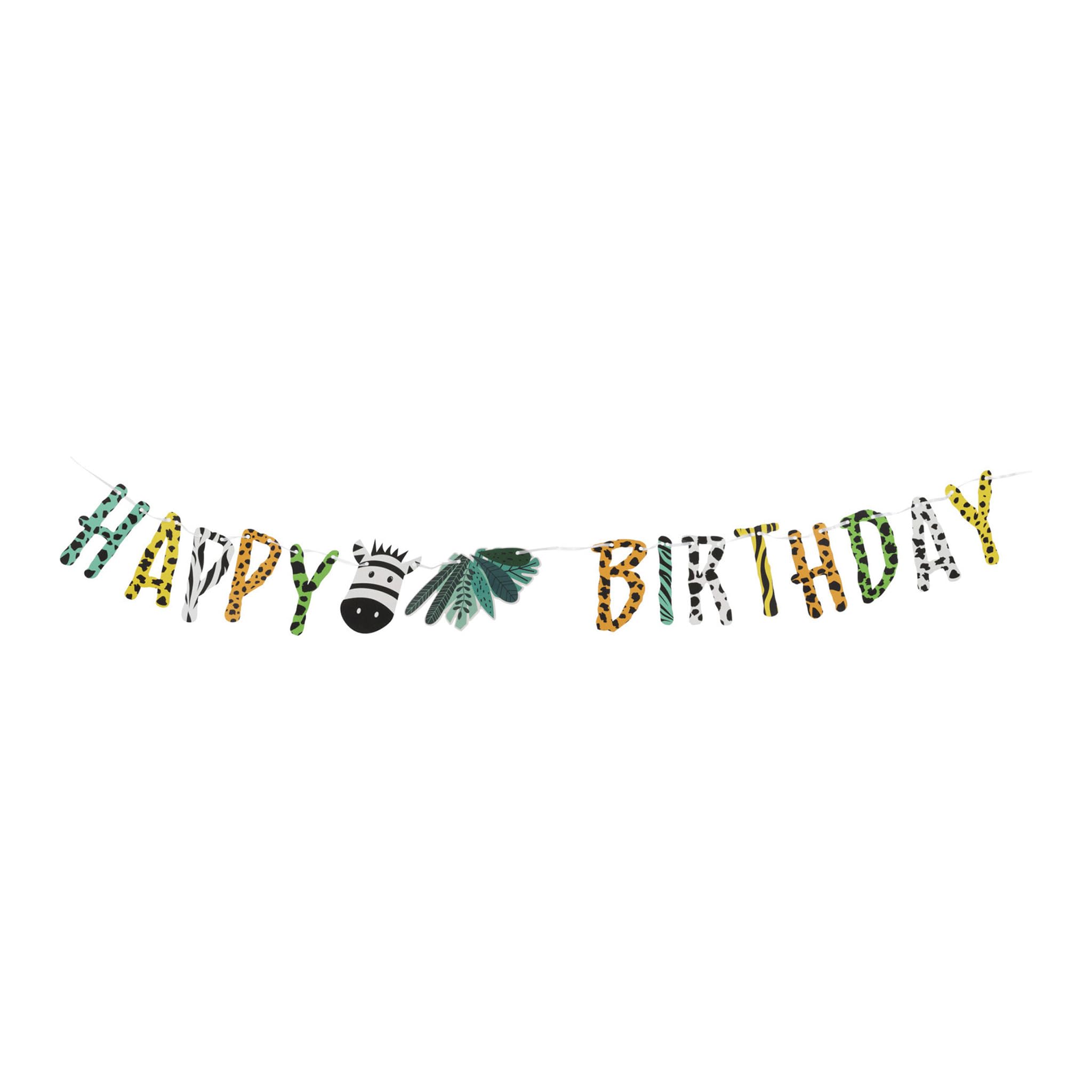 Happy Birthday Garland 180 cm 1 Piece - Banner with Animal Pattern / Zebra Motif - Birthday Garland Children - Decoration Children's Birthday - Colourful