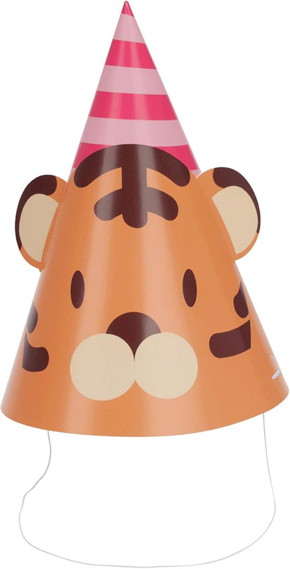 FREE & EASY Partyhoeden, 16 cm, dieren, set van 8 met oren, grappige wilde dieren, feesthoedjes voor kinderen, feesthoedjes, verkleedkostuum, themafeest, jungle, verjaardagsdecoratie