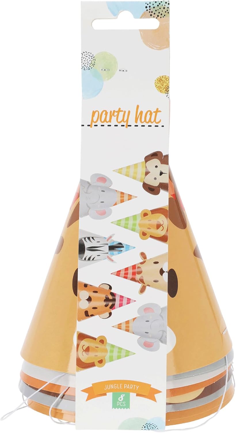 FREE & EASY Partyhoeden, 16 cm, dieren, set van 8 met oren, grappige wilde dieren, feesthoedjes voor kinderen, feesthoedjes, verkleedkostuum, themafeest, jungle, verjaardagsdecoratie