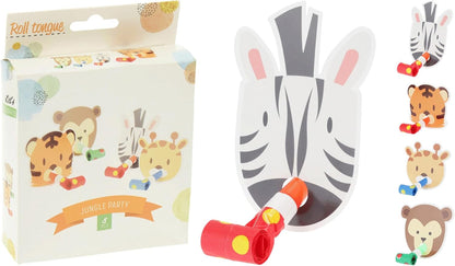 Dierenmaskers met feesttrotten voor kinderen, set van 8, grappige dierenmaskers, verkleedkleding, kostuumaccessoire voor themafeest, jungle, safari of dierentuin, kindermaskers dieren,