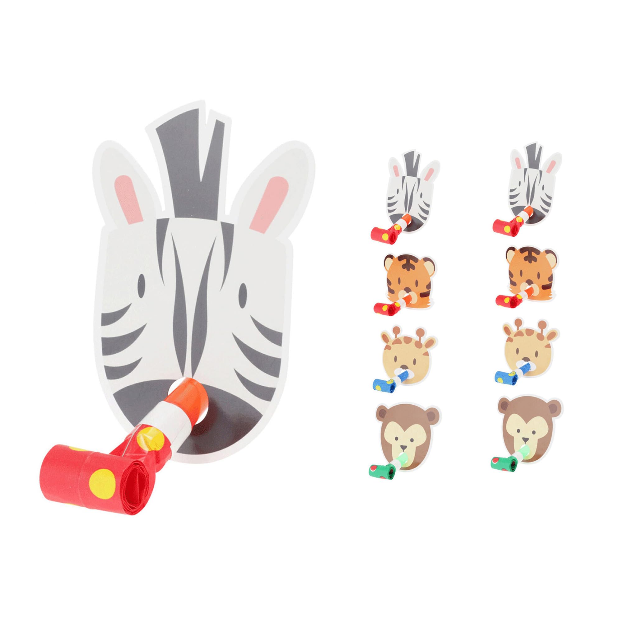 Dierenmaskers met feesttrotten voor kinderen, set van 8, grappige dierenmaskers, verkleedkleding, kostuumaccessoire voor themafeest, jungle, safari of dierentuin, kindermaskers dieren,