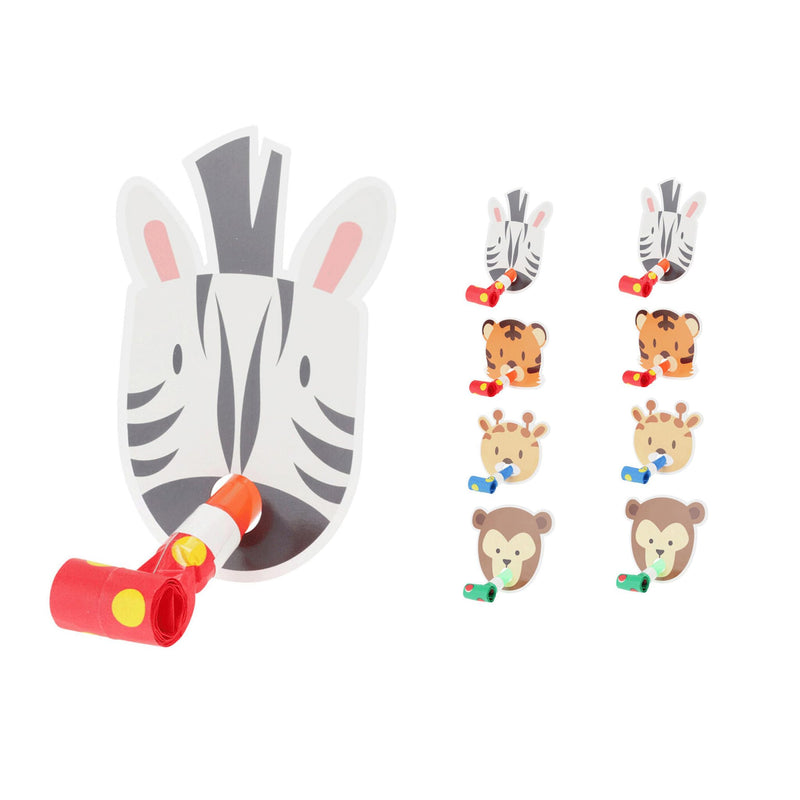 Dierenmaskers met feesttrotten voor kinderen, set van 8, grappige dierenmaskers, verkleedkleding, kostuumaccessoire voor themafeest, jungle, safari of dierentuin, kindermaskers dieren,