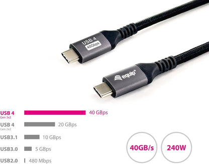 Equip USB 4 Gen 3 C to C Cable M/M 2 m PD3.1 240 W 8 K/60 Hz 40 Gbps Black 128383