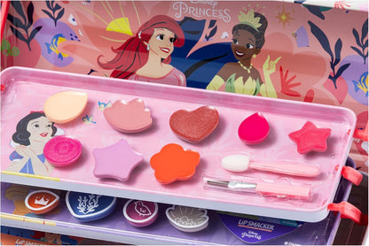 Lip Smacker Disney Princess Artisan Picnic Beauty Tin, Three-Level Kids' Makeup Set with Glossy LipGloss, Bright EyeShadows, Makeup Applicators, and Hair Accessories