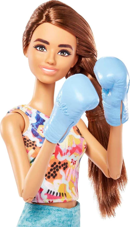 Barbie Self-Care Doll, Brunette Posable Workout Doll with Puppy & Accessories Including Roller Skates & Tennis Rackets