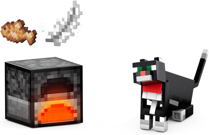 Mattel Minecraft Diamond Level Tuxedo Cat Action Figure with 4 Accessories, 5.5-in Collector Scale & Pixelated Design, HTM07