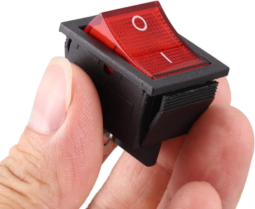 Reround Red Illuminated Lights 4 Pin DPST ON/OFF Rocker Switch 16A 20A 250V AC