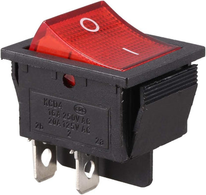 Reround Red Illuminated Lights 4 Pin DPST ON/OFF Rocker Switch 16A 20A 250V AC
