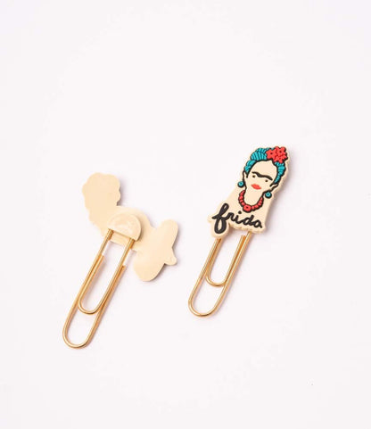 Grupo Erik Graffette colorate Frida Kahlo, Set di 2 graffette colorate personalizzate, Clip di cancelleria, Fermagli Clips personalizzati, Frida Gadget