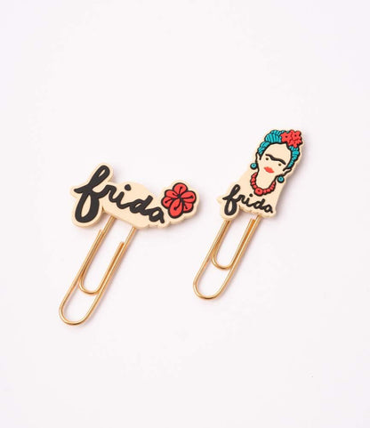 Grupo Erik Graffette colorate Frida Kahlo, Set di 2 graffette colorate personalizzate, Clip di cancelleria, Fermagli Clips personalizzati, Frida Gadget