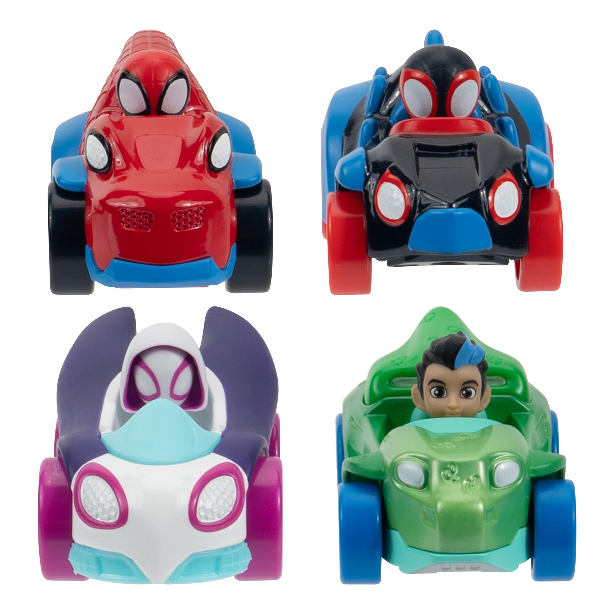SPIDEY AND HIS AMAZING FRIENDS MARVEL Amazing Metals 4 Pack - Four 3-Inch Die-Cast Dino-Webs Vehicles with Built-In-Characters